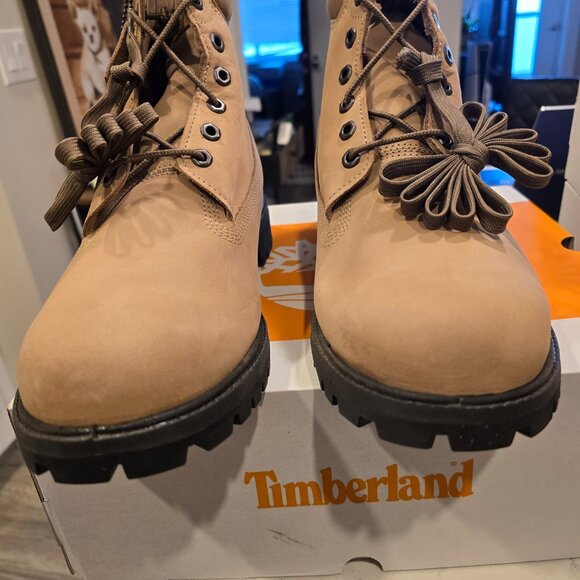 Men's Timberland Premium 6 Waterproof BOOTS Beige Nubuck TB0A2P6W Size 10.5 NEW - Picture 6 of 13